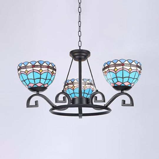 Dome Hanging Chandelier With Blue And Clear Glass Baroque Design - 3/6/8 Lights Perfect For Living