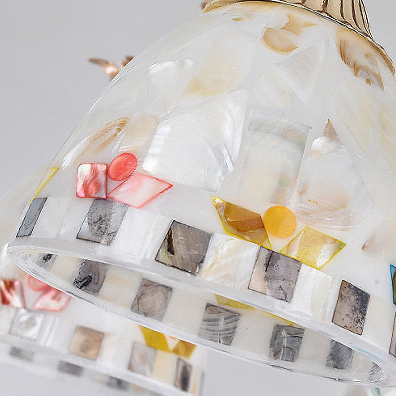 White And Gold Stained Glass Mosaic Chandelier - Tiffany Style 9/11 Lights Hanging Lamp Kit