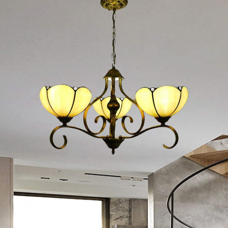 Scalloped Tiffany Chandelier: Yellow/Blue Stained Glass 3/6/8 Lights Hanging Fixture