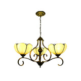 Scalloped Tiffany Chandelier Lamp - Yellow/Blue Stained Glass Fixture With 3/6/8 Lights