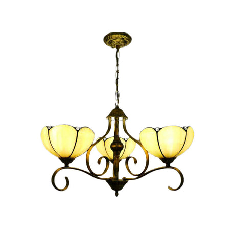 Scalloped Tiffany Chandelier Lamp - Yellow/Blue Stained Glass Fixture With 3/6/8 Lights