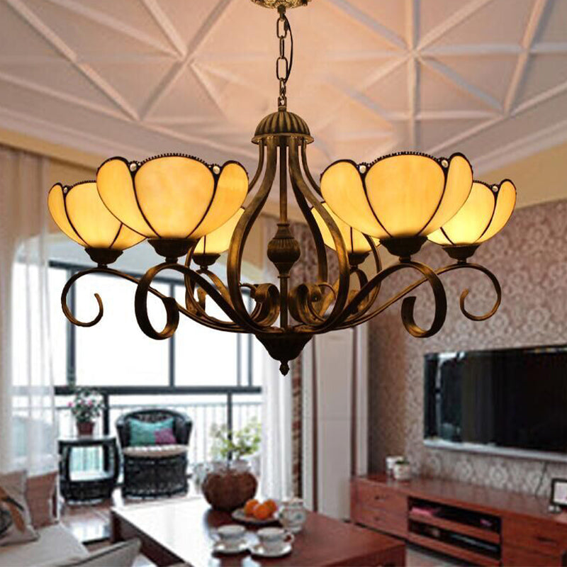 Scalloped Tiffany Chandelier: Yellow/Blue Stained Glass 3/6/8 Lights Hanging Fixture 6 / Yellow