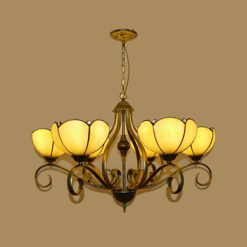 Scalloped Tiffany Chandelier: Yellow/Blue Stained Glass 3/6/8 Lights Hanging Fixture