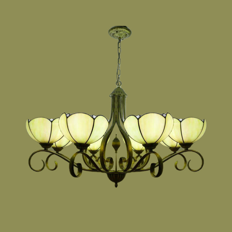 Scalloped Tiffany Chandelier: Yellow/Blue Stained Glass 3/6/8 Lights Hanging Fixture 8 / Yellow