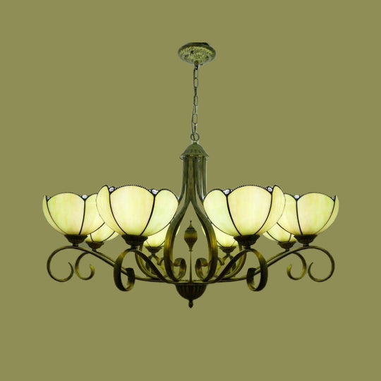 Scalloped Tiffany Chandelier: Yellow/Blue Stained Glass 3/6/8 Lights Hanging Fixture 8 / Yellow