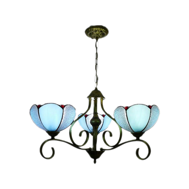 Scalloped Tiffany Chandelier: Yellow/Blue Stained Glass 3/6/8 Lights Hanging Fixture