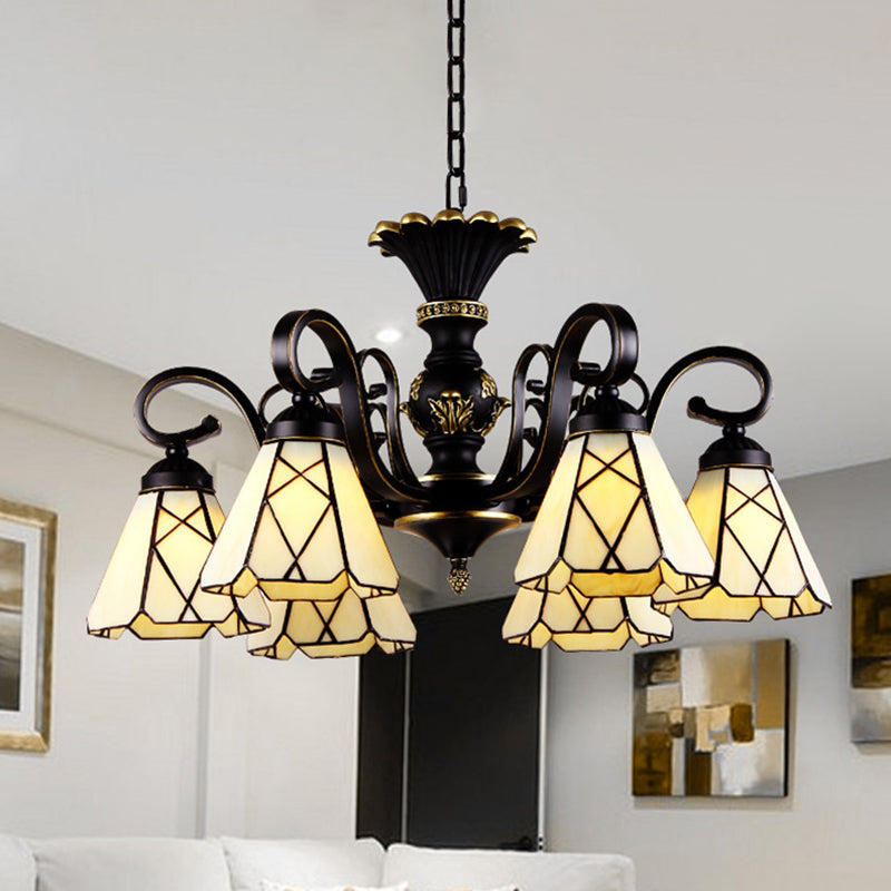 Baroque Yellow Glass Cone Chandelier - 5/6/8 Lights Black Ceiling Suspension Lamp 6 /