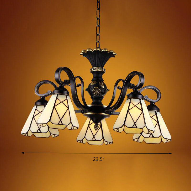 Baroque Yellow Glass Cone Chandelier - 5/6/8 Lights Black Ceiling Suspension Lamp