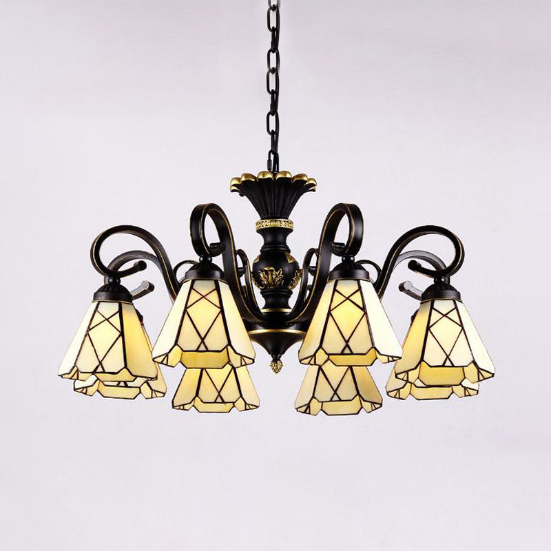 Baroque Yellow Glass Cone Chandelier - 5/6/8 Lights Black Ceiling Suspension Lamp
