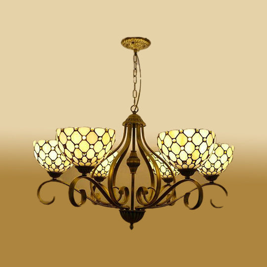 Mediterranean Stained Glass Pendant Chandelier With Jeweled Beige Finish - Available In 3 Sizes And