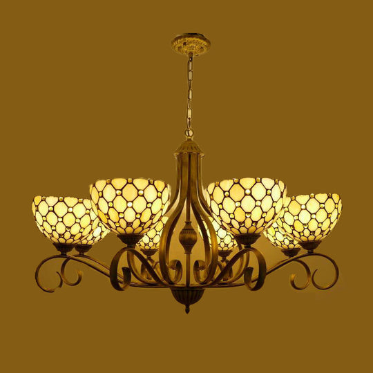 Mediterranean Stained Glass Pendant Chandelier With Jeweled Beige Finish - Available In 3 Sizes And