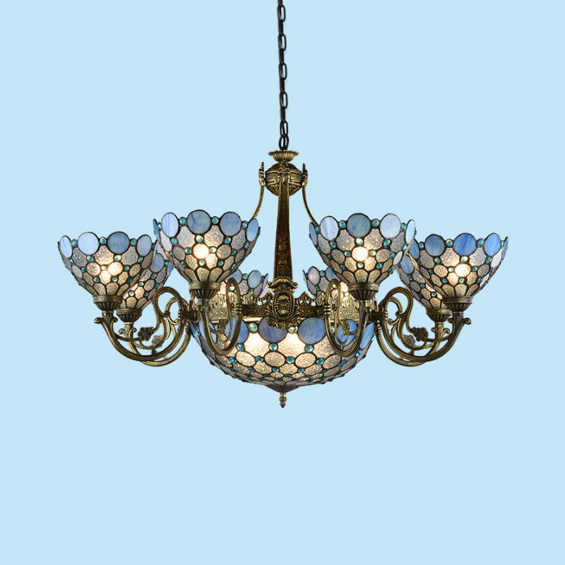 Bronze Beaded Chandelier Lamp - Antique Style 3/8/11 Lights Cut Glass Hanging Kit For Living Room