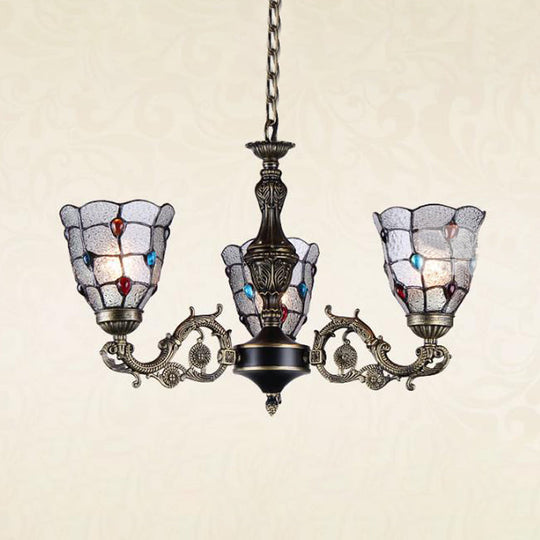 Bronze Jeweled Chandelier Lighting Fixture With Mediterranean Cut Glass - Antique Design Multiple