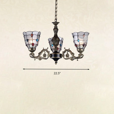 Mediterranean Glass Jeweled Bronze Chandelier Light Fixture With Multiple Lights