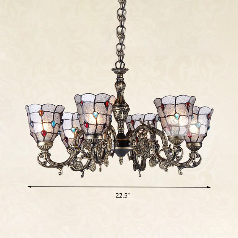 Bronze Jeweled Chandelier Lighting Fixture With Mediterranean Cut Glass - Antique Design Multiple