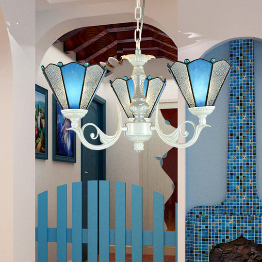 Frosted Blue Conical Glass Chandelier Lamp - Baroque Design With 3/9/11 Lights Elegant Cream