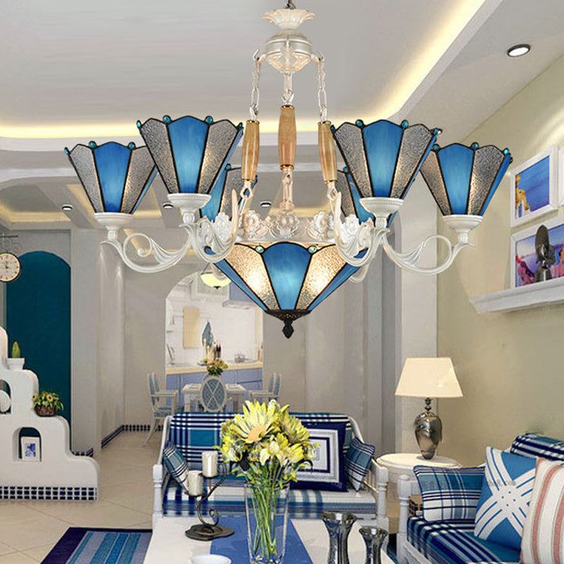 Frosted Blue Conical Glass Chandelier Lamp - Baroque Design With 3/9/11 Lights Elegant Cream
