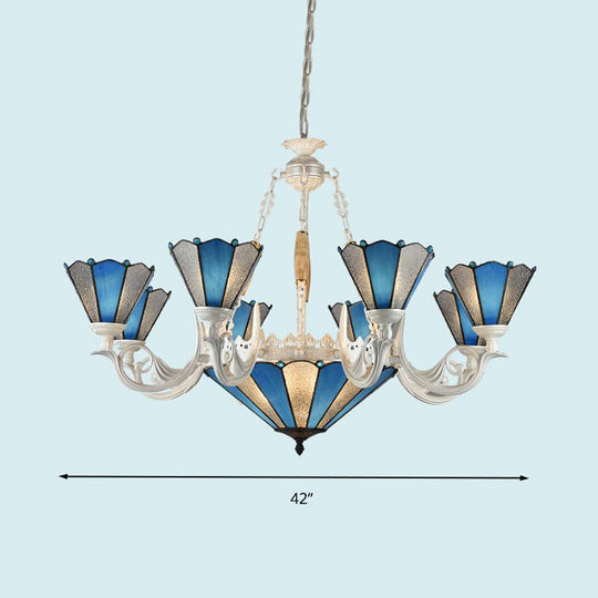 Frosted Blue Conical Glass Chandelier Lamp - Baroque Design With 3/9/11 Lights Elegant Cream