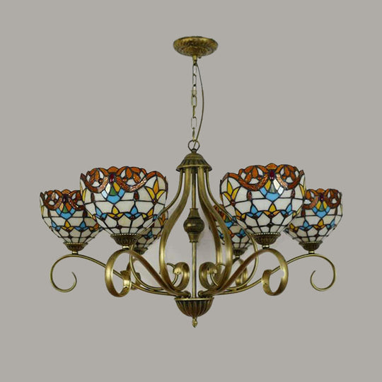 Stained Glass Tiffany Pendant Chandelier With Domed Shape - Antique Brass Finish 3/6/8 Lights 6 /