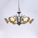 Floral Tiffany-Style Stained Art Glass Bronze Chandelier - Bedroom Pendant Light Fixture 6 /