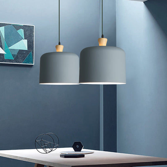 Modern Grey Drum Pendant Lamp - Stylish Metal Dining Room Light With 1 Suspension