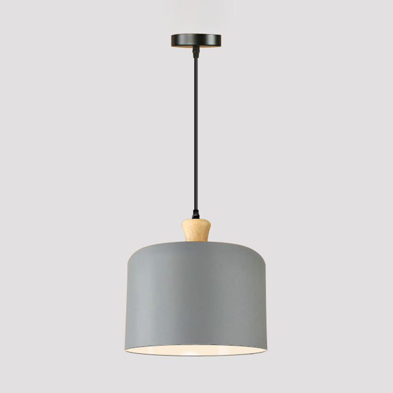 Modern Grey Drum Pendant Lamp - Stylish Metal Dining Room Light With 1 Suspension