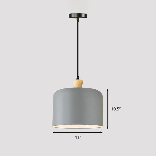 Modern Grey Drum Pendant Lamp - Stylish Metal Dining Room Light With 1 Suspension