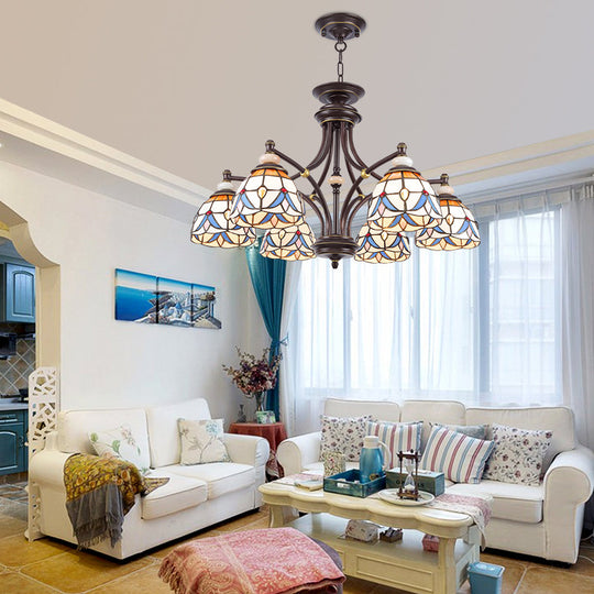 Mediterraner Glas-Kronleuchter mit gewölbten Schirmen – 3/5/8 Lichter