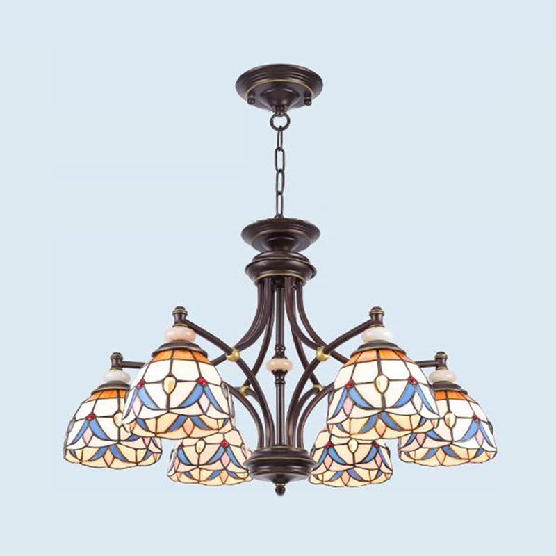 Mediterraner Glas-Kronleuchter mit gewölbten Schirmen – 3/5/8 Lichter