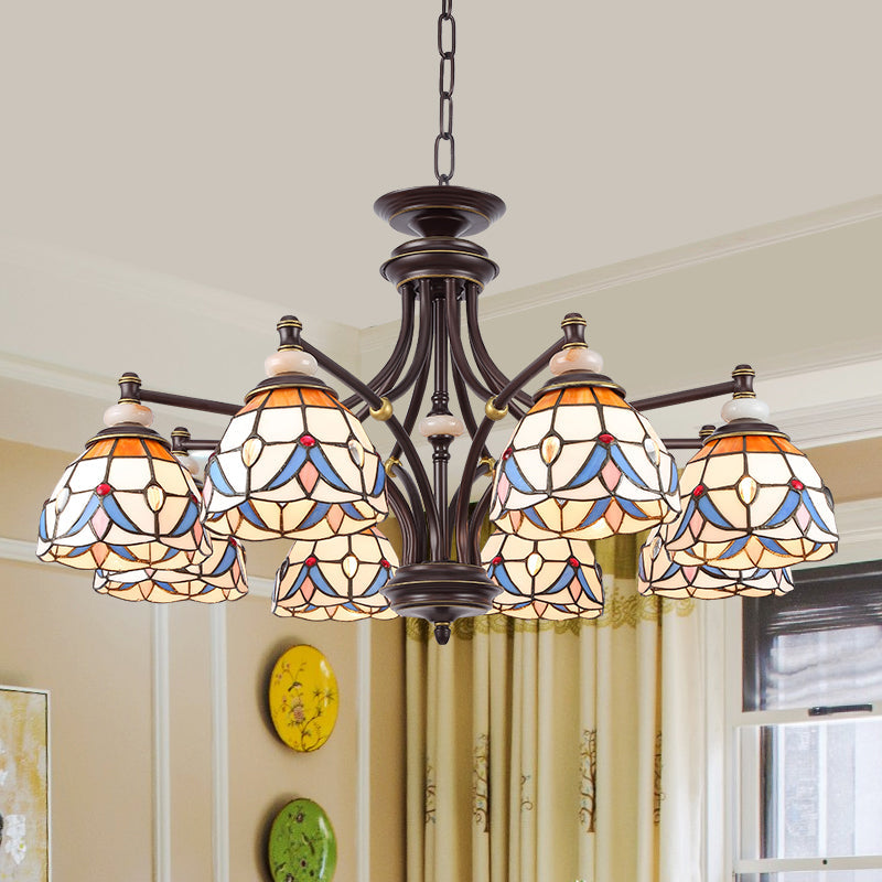 Mediterraner Glas-Kronleuchter mit gewölbten Schirmen – 3/5/8 Lichter
