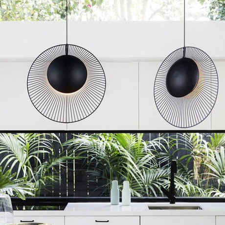 Round Metal Pendant Light In Black - 14’/18’ For Dining Room