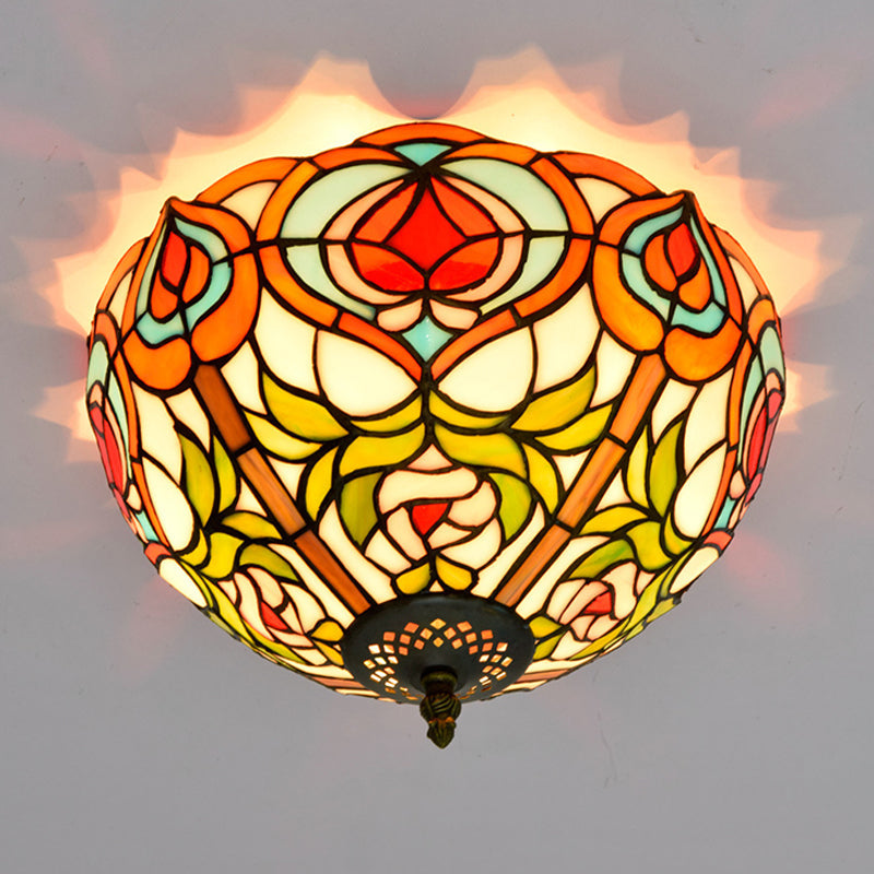 Victorian Glass Ceiling Flush Mount Light Fixture - Bowl Cut 2/3/5 Heads White/Green