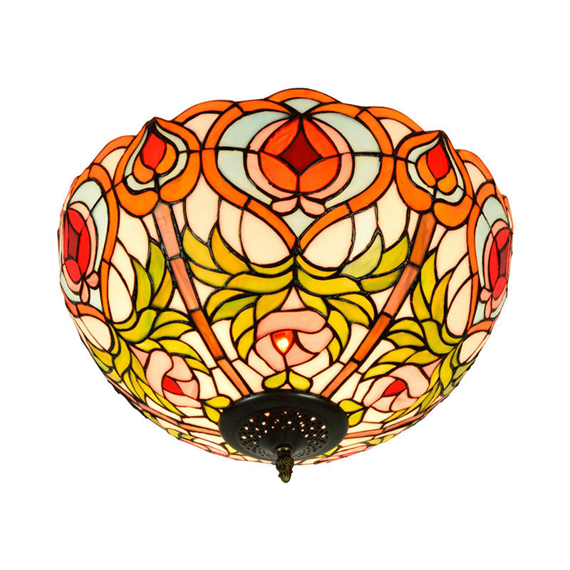 Victorian Glass Ceiling Flush Mount Light Fixture - Bowl Cut 2/3/5 Heads White/Green 12/16/19.5 Wide