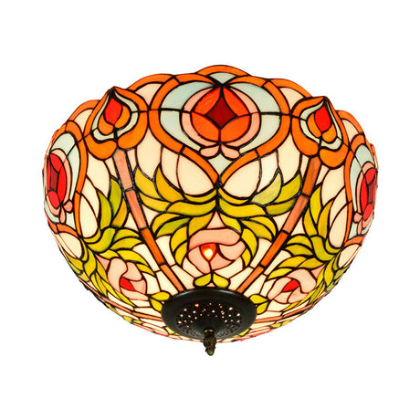 Victorian Glass Ceiling Flush Mount Light Fixture - Bowl Cut 2/3/5 Heads White/Green 12/16/19.5 Wide