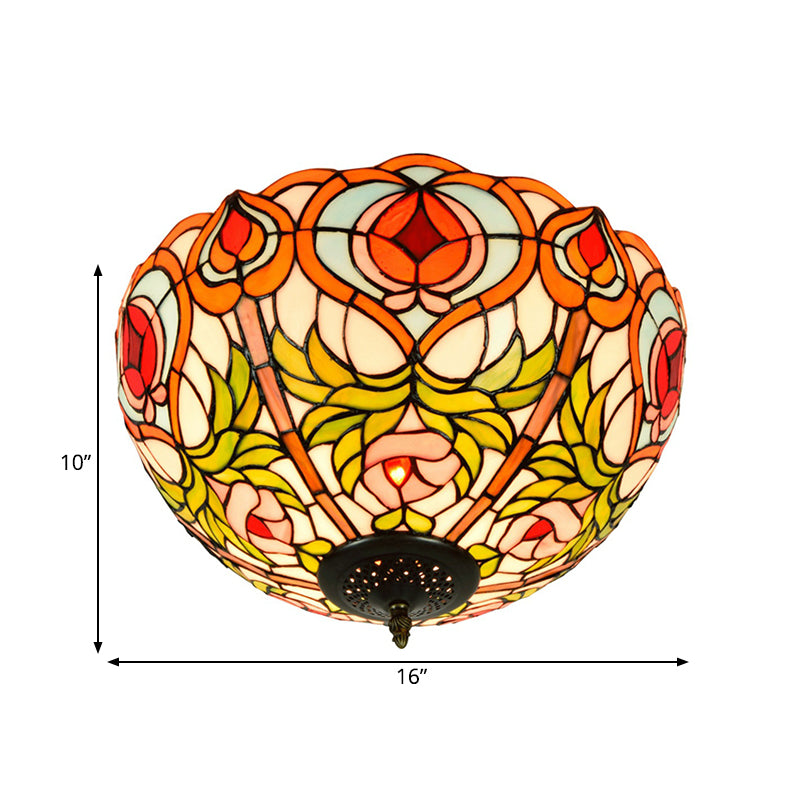 Victorian Glass Ceiling Flush Mount Light Fixture - Bowl Cut 2/3/5 Heads White/Green 12/16/19.5 Wide