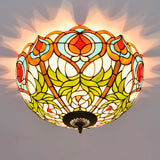 Victorian Glass Ceiling Flush Mount Light Fixture - Bowl Cut 2/3/5 Heads White/Green 12/16/19.5 Wide
