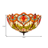 Victorian Glass Ceiling Flush Mount Light Fixture - Bowl Cut 2/3/5 Heads White/Green 12/16/19.5 Wide
