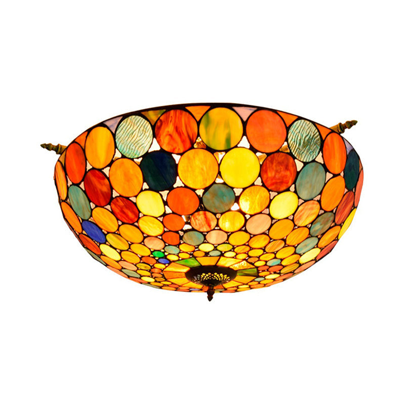 Tiffany - Style Stained Glass Circle Flush Mount Lighting With 5 Brass Heads - 21.5’/25.5’ Wide