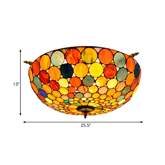 Tiffany - Style Stained Glass Circle Flush Mount Lighting With 5 Brass Heads - 21.5’/25.5’ Wide