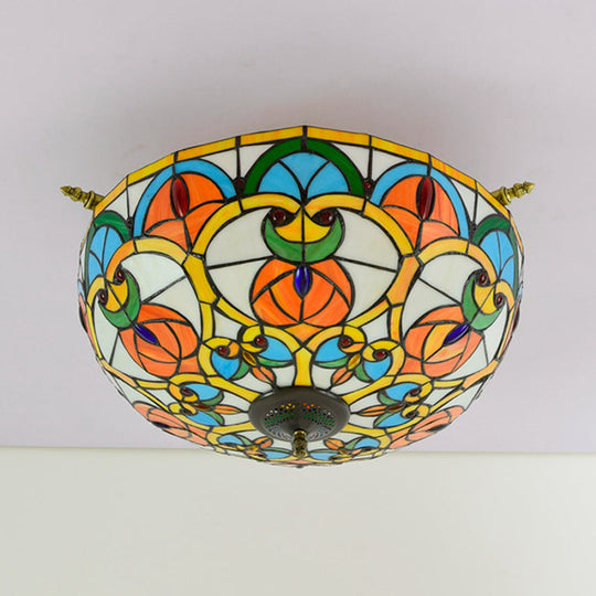 Baroque Brass Jewel Ceiling Lamp - 5 Multicolored Stained Glass Bulbs (21.5’/25.5’) Semi Flush