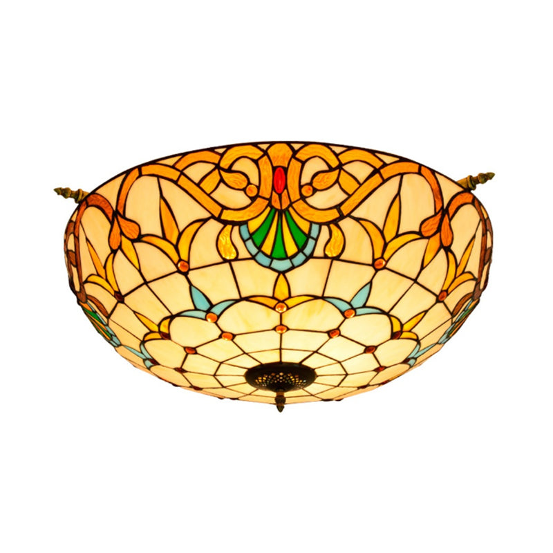 Handcrafted Baroque Dome Semi Flush Mount Ceiling Lamp With 5 Stained Glass Bulbs In White/Blue –