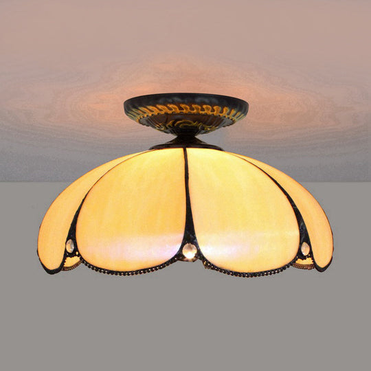 Scalloped Ceiling Tiffany White Metal Flush Mount Light Fixture - 1 For Bedroom