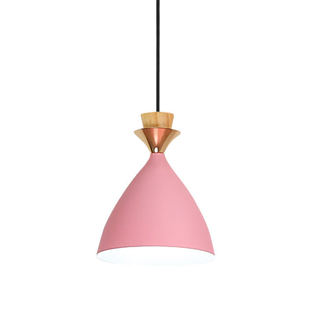 Modern Pink Conical Pendulum Light For Living Room - 1 Metal Hanging Lamp Kit