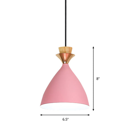 Modern Pink Conical Pendulum Light For Living Room - 1 Metal Hanging Lamp Kit