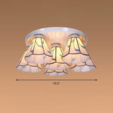 Blue Stained Glass Tiffany Ceiling Lamp For Living Room - Leaf/Stripes Flush Mount With 3/6 Lights
