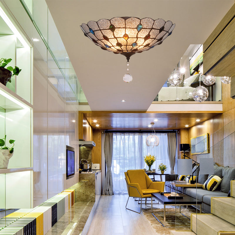 Clear Bubble Glass Flush Mount Tiffany Ceiling Lighting – Jeweled 2/3/4 Lights Ideal For Dining