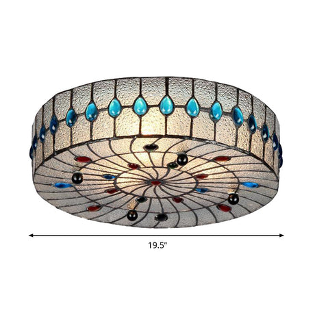 Baroque Blue Corridor Ceiling Flushmount Light With Bubble Glass Shade - 3 Sizes