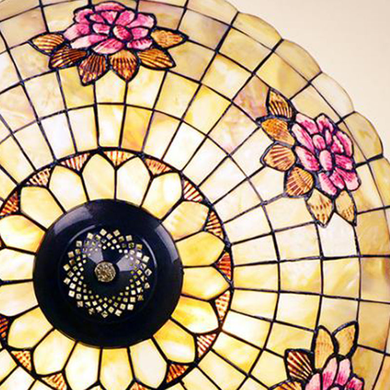 Tiffany Style Semi - Flush Ceiling Light With Butterfly Rose & Fruit Shell Shade
