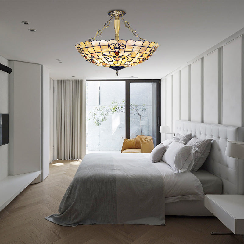 20.5’/21.5’ Wide Shell Flower Mediterranean Ceiling Flush Mount - 4 Lights Brass Semi Light