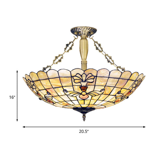 20.5’/21.5’ Wide Shell Flower Mediterranean Ceiling Flush Mount - 4 Lights Brass Semi Light